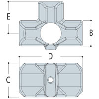 The upright passes through the Type L35 Three Socket Cross.