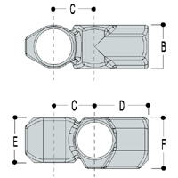 Type L46 Combination Socket Tee and Crossover keeps the horizontal pipe
outside the upright for shelved racking and inside the upright for pallet racking.