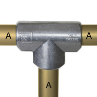 Type L25 Three Socket Tee is most
commonly used as the 90 degree joint between the top rail and an intermediate upright on safety railing.