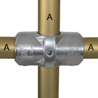 Type L26 Two Socket Cross is usually
paired with Type L25 to give a 90 degree joint between the middle rail and an intermediate upright on safety railing.