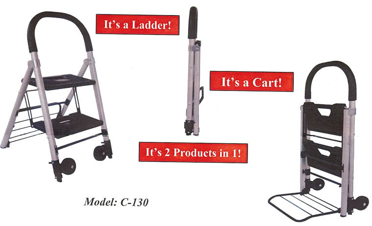 Our well built Aluminum Ladder/Cart is great for the home, office or store as it converts easily from a ladder to a cart in seconds.