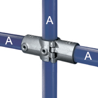 Type A26 Split Two Socket Cross performs the same function as Type A21 Split 90 Degree Side Outlet, but because of its unique "hinge and pin" system, it can be added to an existing tubular assembly.