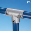 Type 25 Three Socket Tee is most commonly used as the 90 degree joint between the top rail and an intermediate upright on guardrailing.